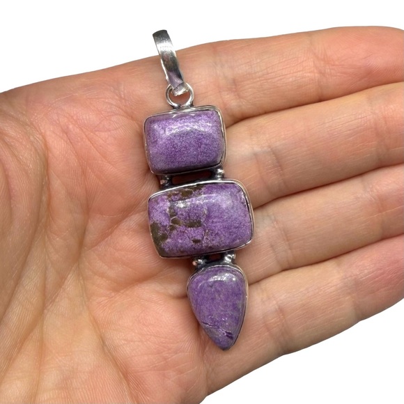 Purpurite Necklace Pendant 925 Sterling Silver Overlay - Picture 2 of 3